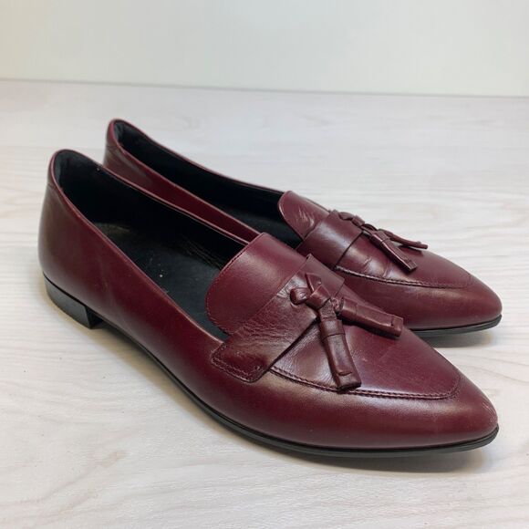 Ecco Women Leather Tassel Pointy Toe Ballerina Flat Loafer Size 39 - Picture 1 of 11